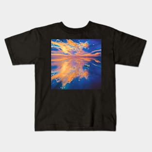 Sunset Picture Painting with Boat Kids T-Shirt